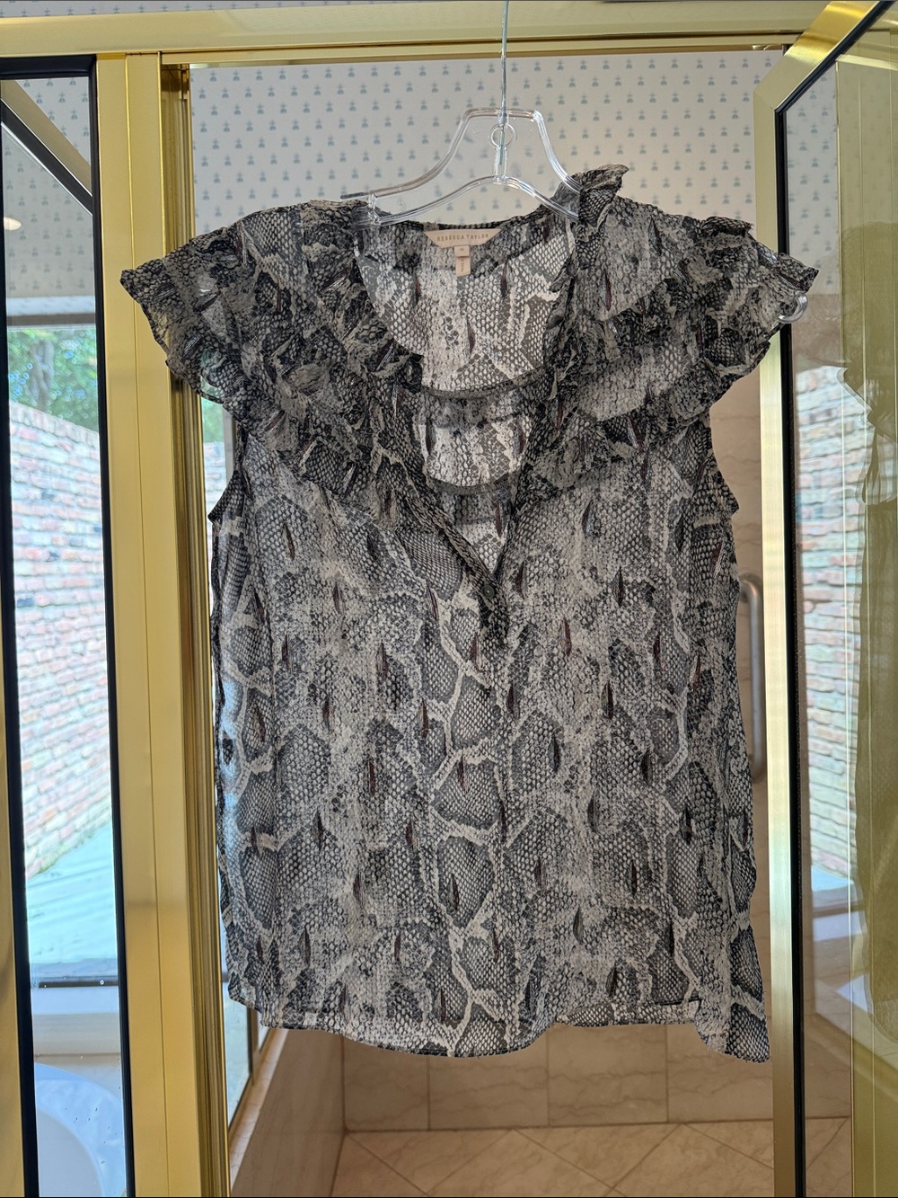 Sleeveless Ruffle Snake Print Top - Black & Gray by Rebecca Taylor
